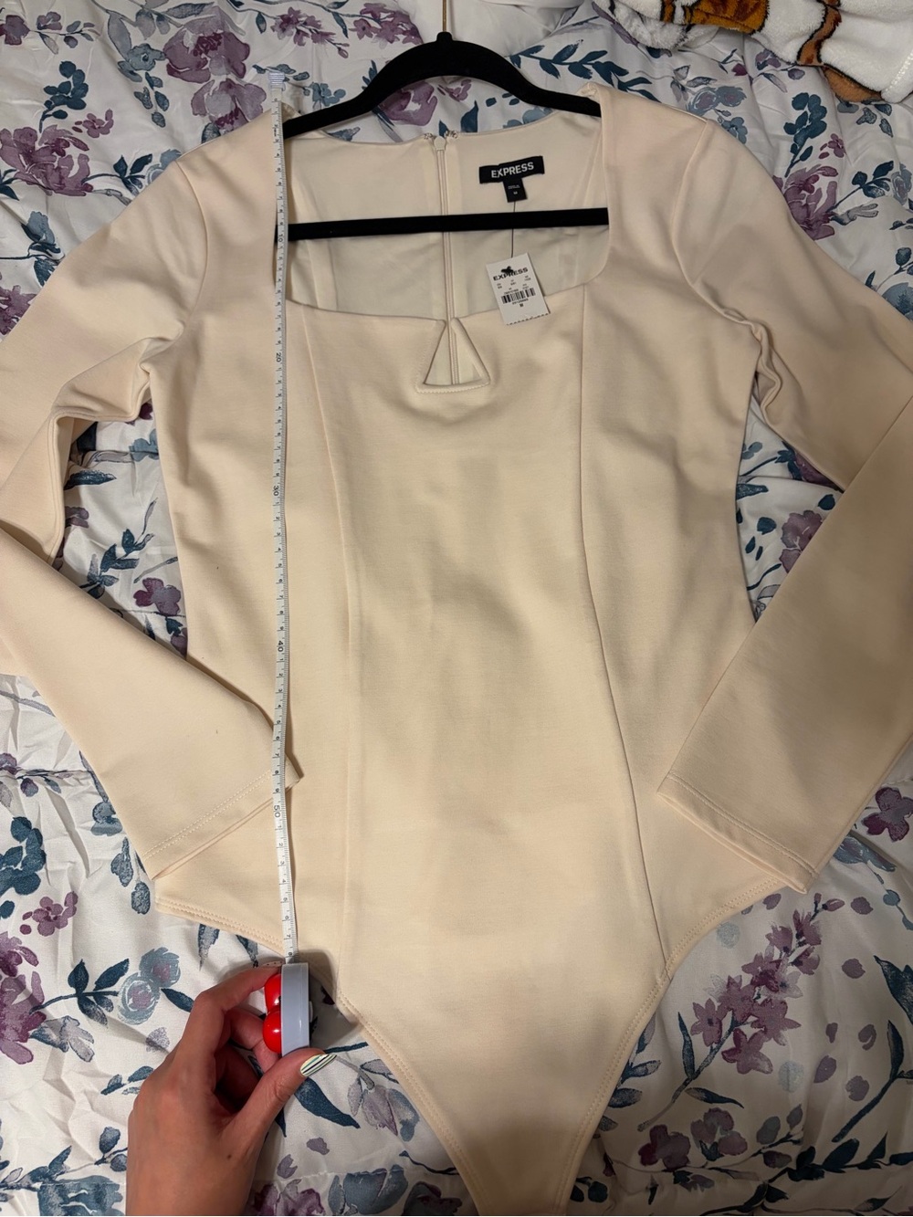 Express Cream Long-Sleeve Square Neck Bodysuit